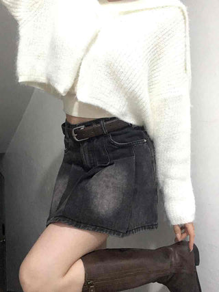 Vintage A-line Pleated Denim Mini Skirt