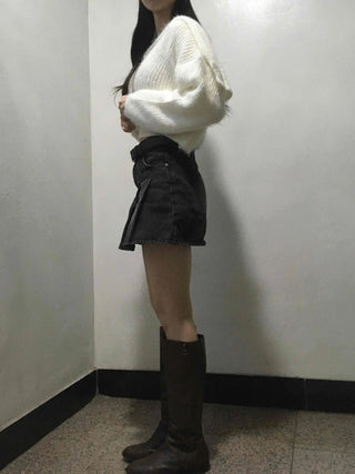 Vintage A-line Pleated Denim Mini Skirt