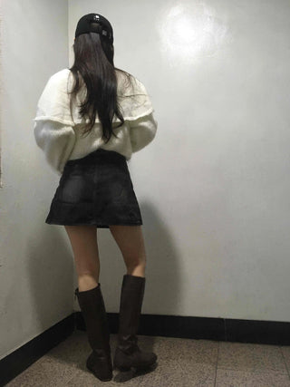 Vintage A-line Pleated Denim Mini Skirt