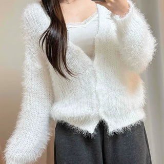 Fluffy Fuzzy V-Neck Crop Cardigan