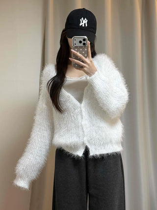Fluffy Fuzzy V-Neck Crop Cardigan