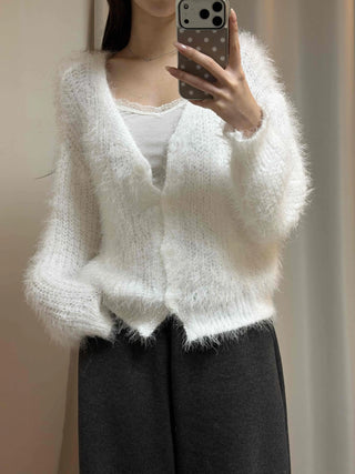 Fluffy Fuzzy V-Neck Crop Cardigan