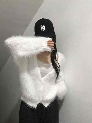 Fluffy Fuzzy V-Neck Crop Cardigan