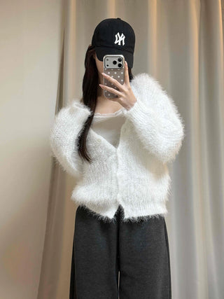 Fluffy Fuzzy V-Neck Crop Cardigan