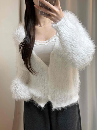 Fluffy Fuzzy V-Neck Crop Cardigan