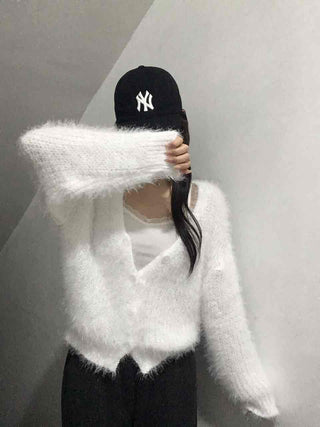 Fluffy Fuzzy V-Neck Crop Cardigan
