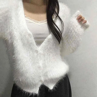 Fluffy Fuzzy V-Neck Crop Cardigan