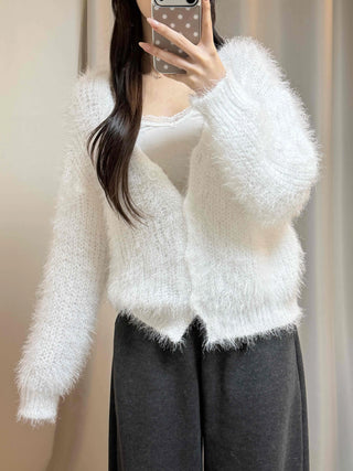 Fluffy Fuzzy V-Neck Crop Cardigan