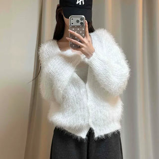 Fluffy Fuzzy V-Neck Crop Cardigan