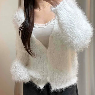 Fluffy Fuzzy V-Neck Crop Cardigan