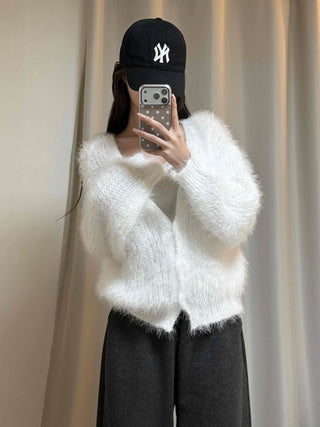 Fluffy Fuzzy V-Neck Crop Cardigan