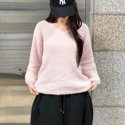 Soft Fur Touch V-Neck Loose Fit Knit