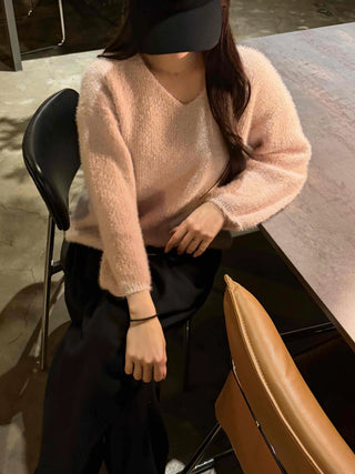 Soft Fur Touch V-Neck Loose Fit Knit