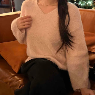 Soft Fur Touch V-Neck Loose Fit Knit