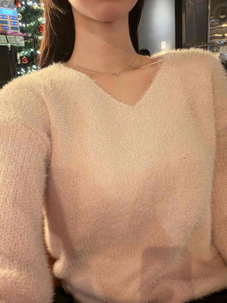 Soft Fur Touch V-Neck Loose Fit Knit