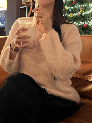 Soft Fur Touch V-Neck Loose Fit Knit