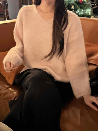 Soft Fur Touch V-Neck Loose Fit Knit