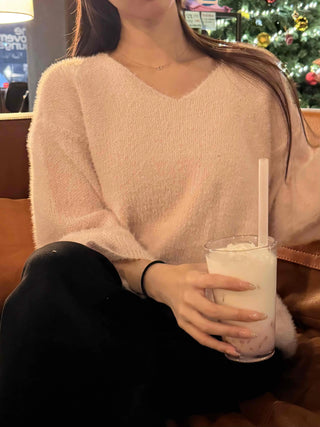 Soft Fur Touch V-Neck Loose Fit Knit