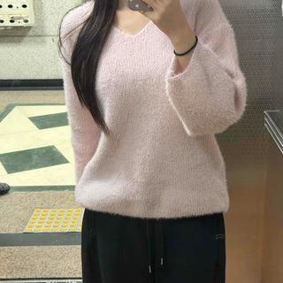 Soft Fur Touch V-Neck Loose Fit Knit