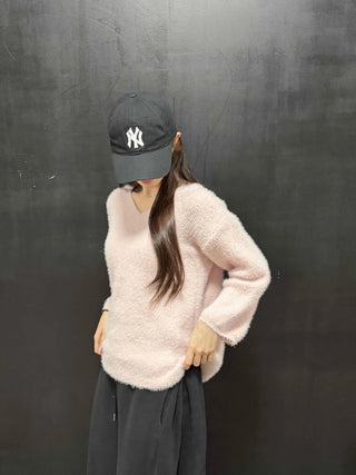 Soft Fur Touch V-Neck Loose Fit Knit