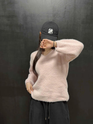 Soft Fur Touch V-Neck Loose Fit Knit