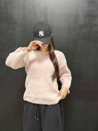 Soft Fur Touch V-Neck Loose Fit Knit