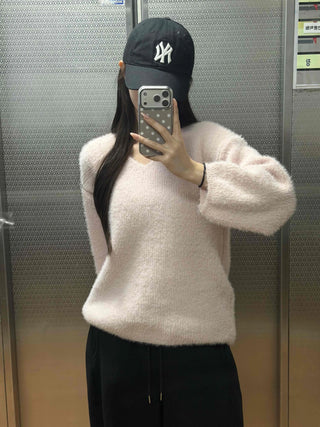 Soft Fur Touch V-Neck Loose Fit Knit
