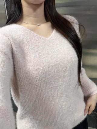 Soft Fur Touch V-Neck Loose Fit Knit