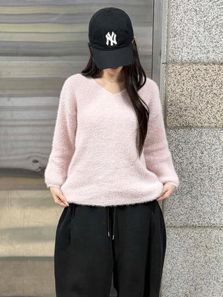 Soft Fur Touch V-Neck Loose Fit Knit