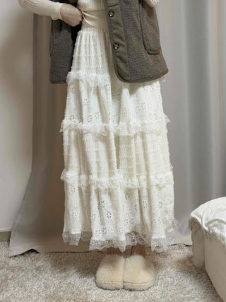 Romantic Embroidered Punched Lace Tiered Skirt