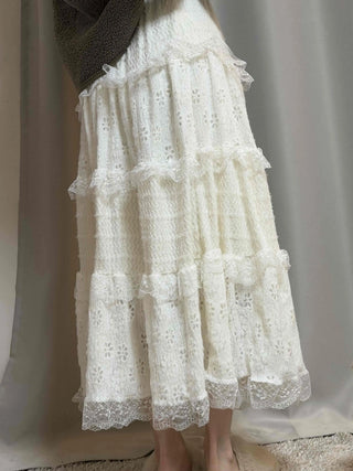 Romantic Embroidered Punched Lace Tiered Skirt