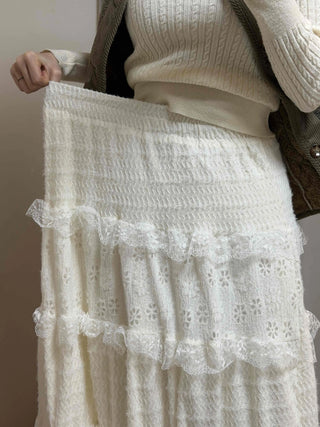 Romantic Embroidered Punched Lace Tiered Skirt
