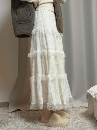 Romantic Embroidered Punched Lace Tiered Skirt