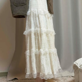 Romantic Embroidered Punched Lace Tiered Skirt