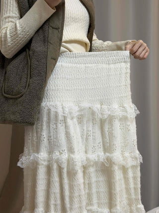 Romantic Embroidered Punched Lace Tiered Skirt