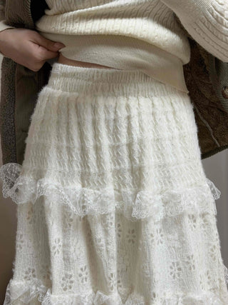 Romantic Embroidered Punched Lace Tiered Skirt