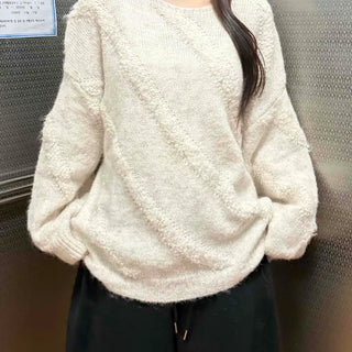 Vintage Diagonal Grunge Wool Round Neck Knit