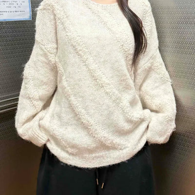 Vintage Diagonal Grunge Wool Round Neck Knit
