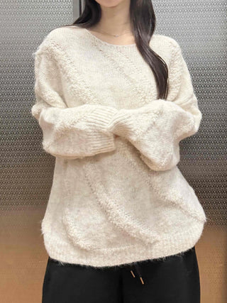Vintage Diagonal Grunge Wool Round Neck Knit