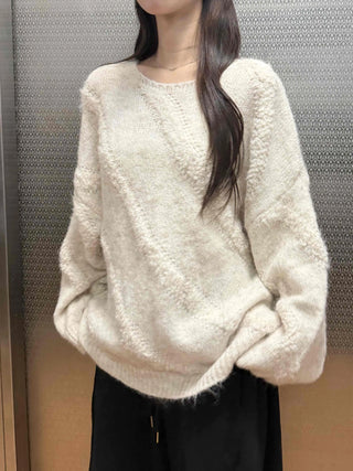 Vintage Diagonal Grunge Wool Round Neck Knit
