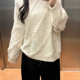 Vintage Diagonal Grunge Wool Round Neck Knit