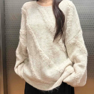 Vintage Diagonal Grunge Wool Round Neck Knit