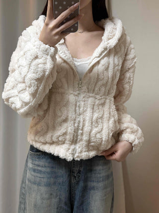 Wave Cable Boxy Fit Crop Zip-Up Hoodie