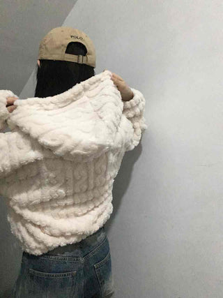 Wave Cable Boxy Fit Crop Zip-Up Hoodie
