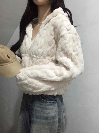 Wave Cable Boxy Fit Crop Zip-Up Hoodie
