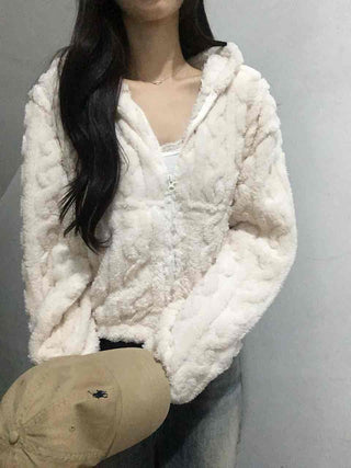Wave Cable Boxy Fit Crop Zip-Up Hoodie