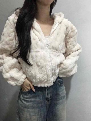 Wave Cable Boxy Fit Crop Zip-Up Hoodie