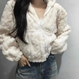 Wave Cable Boxy Fit Crop Zip-Up Hoodie