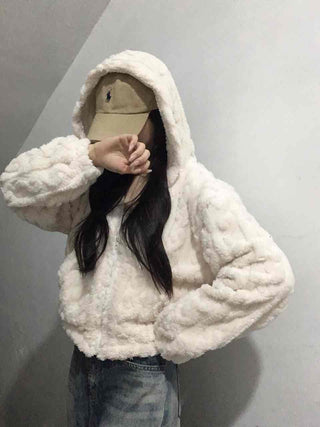 Wave Cable Boxy Fit Crop Zip-Up Hoodie