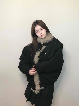 Falling Fur Line Hooded Windbreaker Crop Jumper
